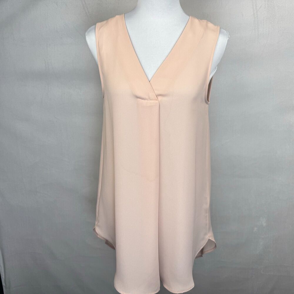 H&M Women Sz 6 Dusty Peach V Neck Front Pleated Sleeveless Tunic Top